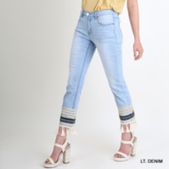 UMGEE Embellished Tassel Hem Cropped Jean - Picture 4 of 8